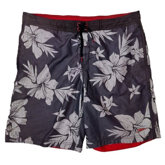 Speedo Other - Speedo Grey Hibiscus Print Mens Swim Trunks Sz M